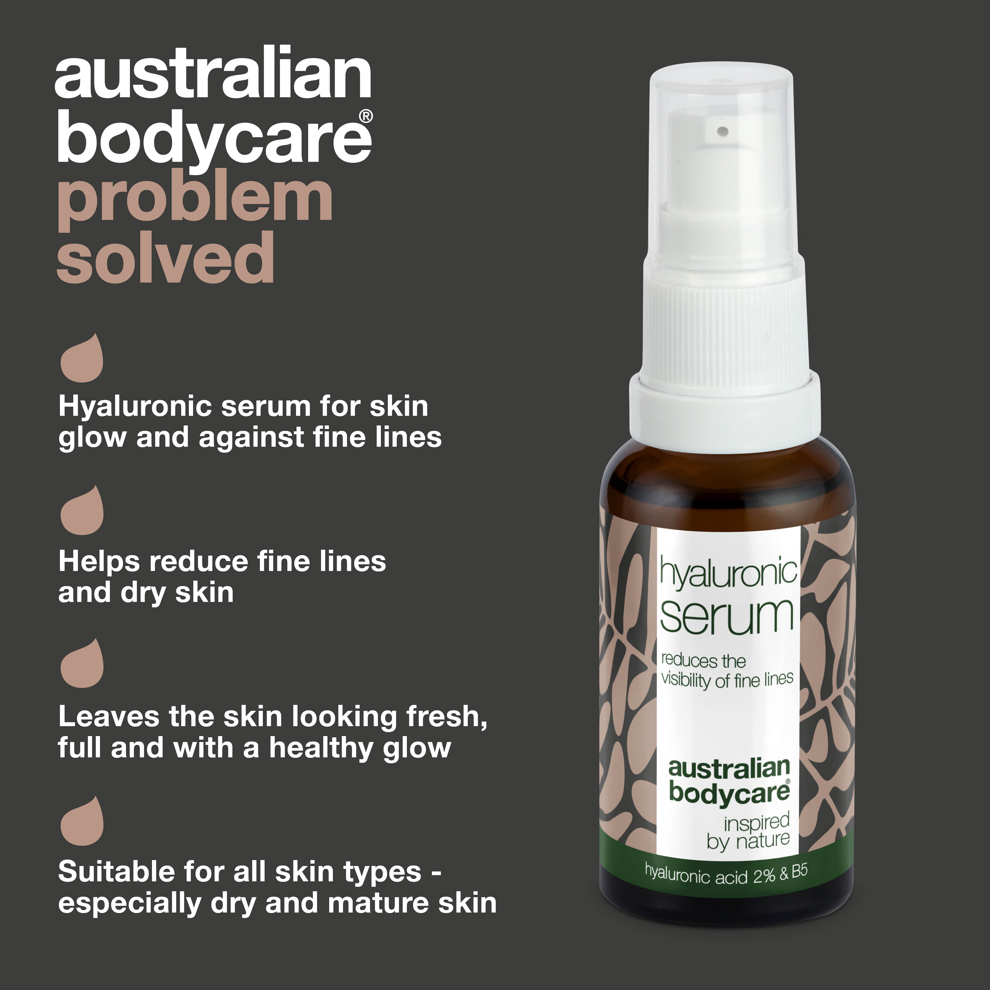 Hyaluronik Asit Serum 2% yoğun nem — Hyaluronik Asit Serum 2% cildi derinlemesine nemlendirir, ince çizgilerin görünümünü azaltmaya yardımcı olur, cildi yumuşak ve pürüzsüz bırakır, tüm cilt tiplerine uygundur