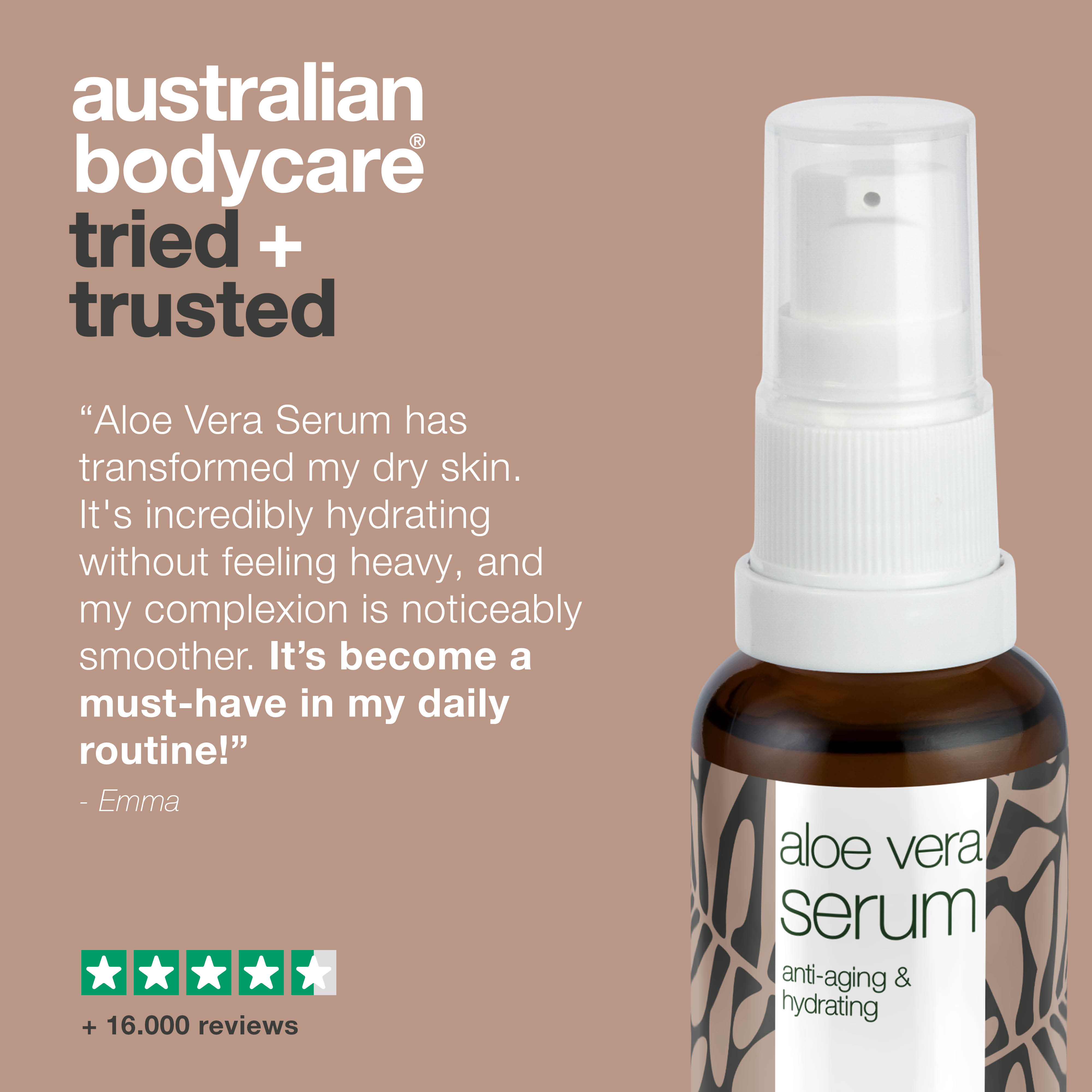 Aloe vera, anti-aging ve nemlendirici serum Vitamin C,E,F — Aloe vera ve hyaluronik asit içeren, yaşlanma belirtileri ve kuru cilt görünümünü hedefleyen yoğun nemlendirici serum