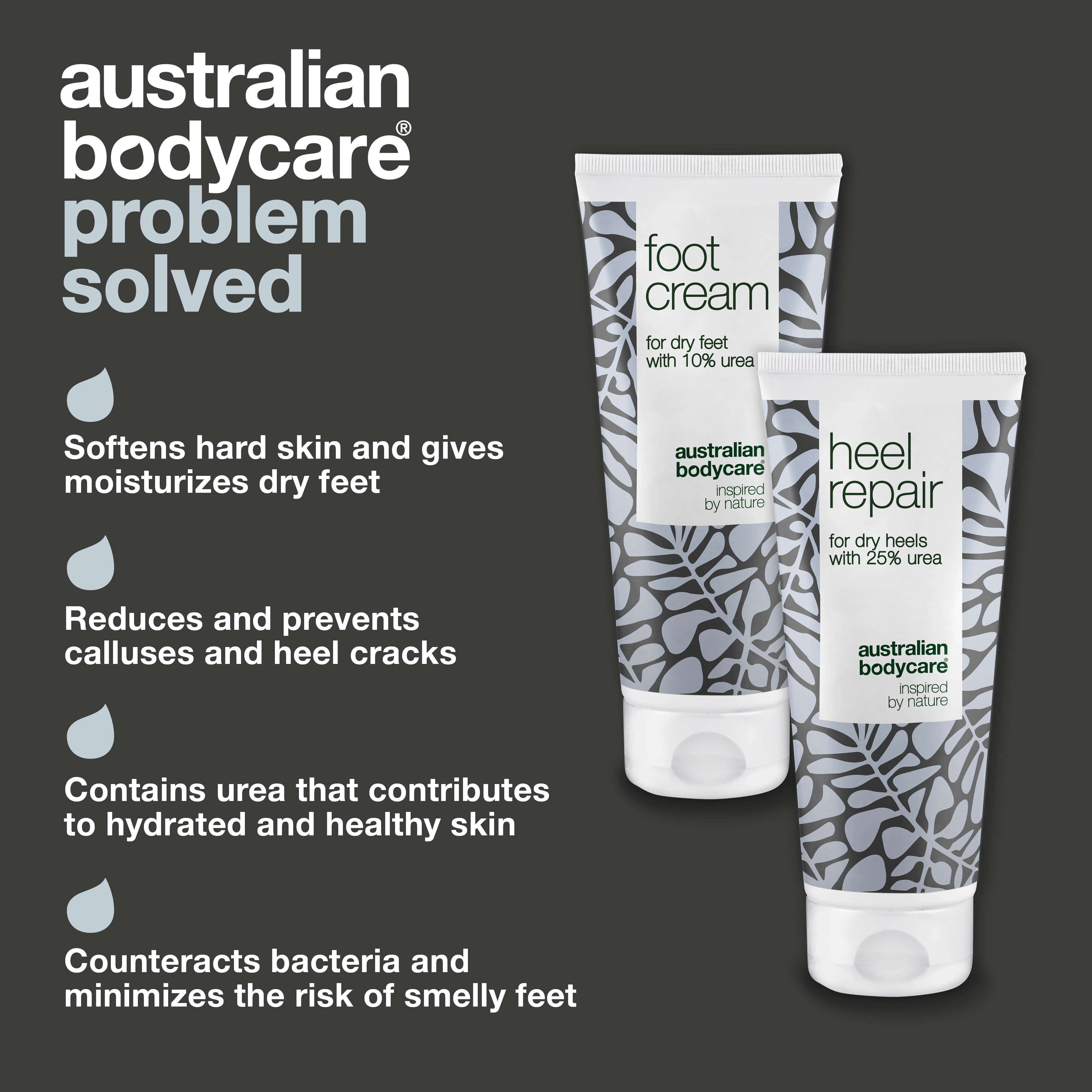 Ayak ve topuklardaki sert deri için 2’li bakım seti — Üre içeren ayak ve topuk kremi, sertleşmiş deri ve topuk çatlaklarını yumuşatmaya yardımcı günlük bakım ikilisi