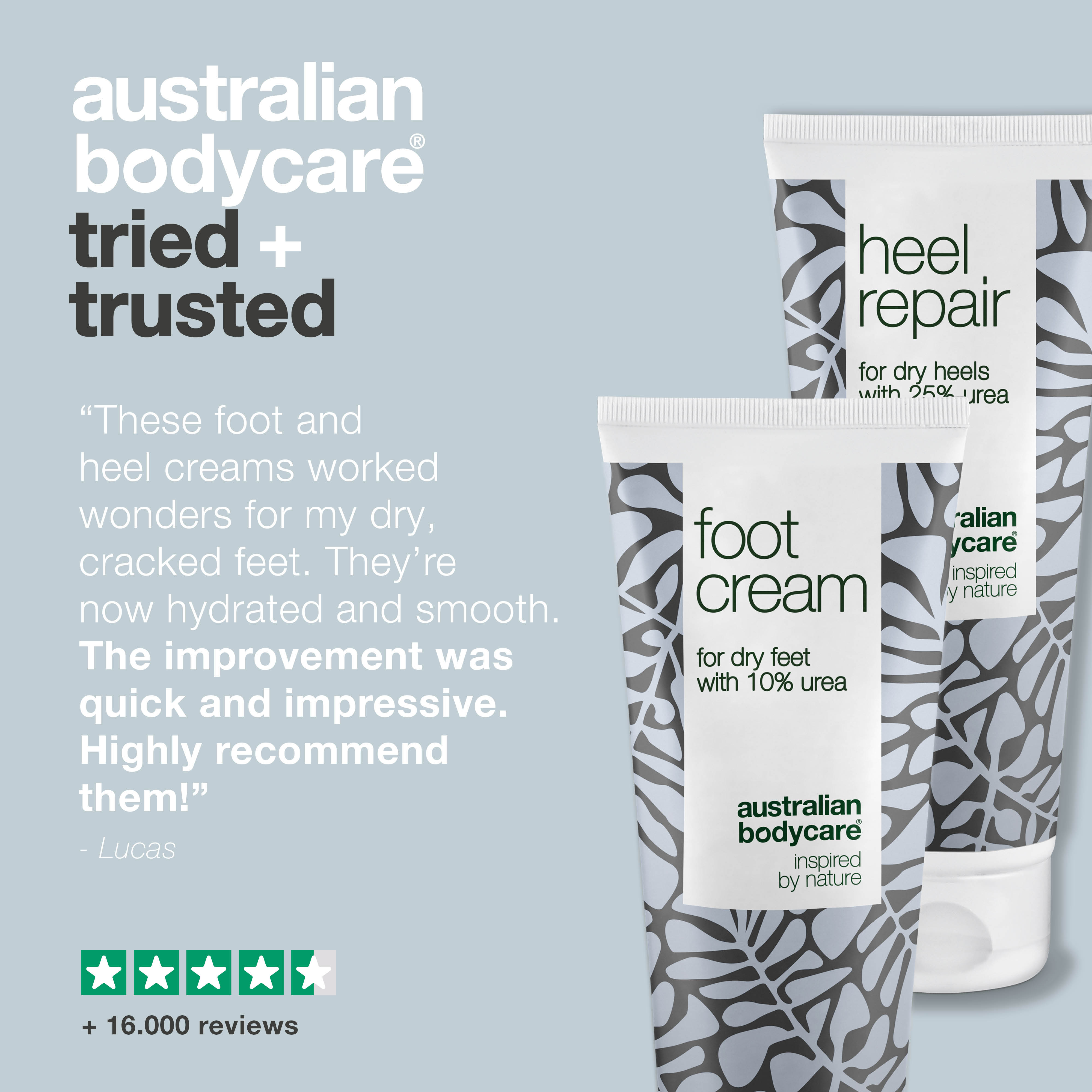 Ayak ve topuklardaki sert deri için 2’li bakım seti — Üre içeren ayak ve topuk kremi, sertleşmiş deri ve topuk çatlaklarını yumuşatmaya yardımcı günlük bakım ikilisi