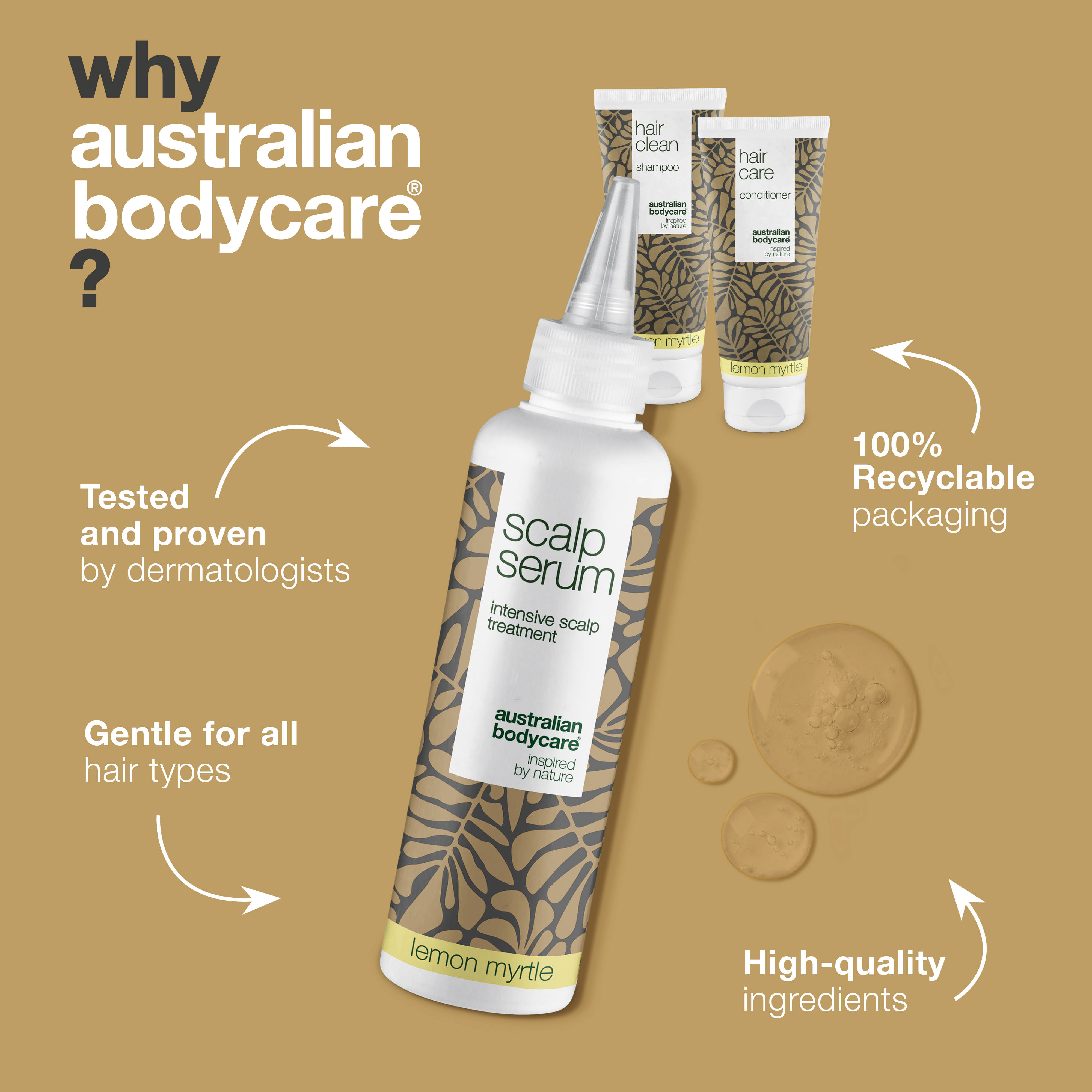 Limon Myrtle içeren saç derisi bakım kiti kepek ve kuru saç derisi için — Limon Myrtle içeren 3’lü bakım seti, saç derisini arındırmaya ve kepek görünümünü azaltmaya yardımcı olur