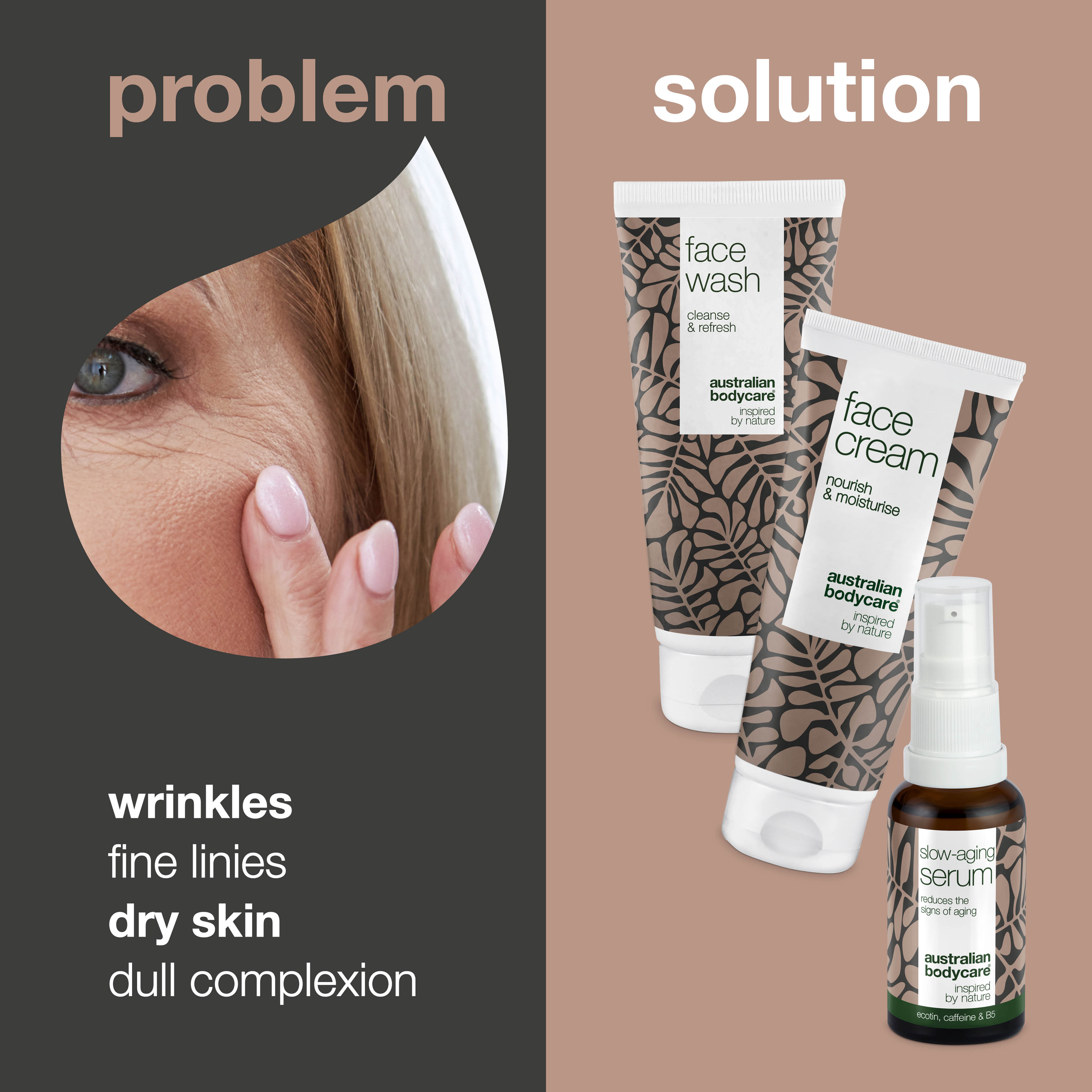 50+ ciltler için yaşlanma karşıtı bakım seti, kırışıklık ve elastikiyet kaybı hedefli yüz yıkama jeli, serum ve krem — Olgun ciltler için 3 adımlı günlük kırışıklık bakımı seti