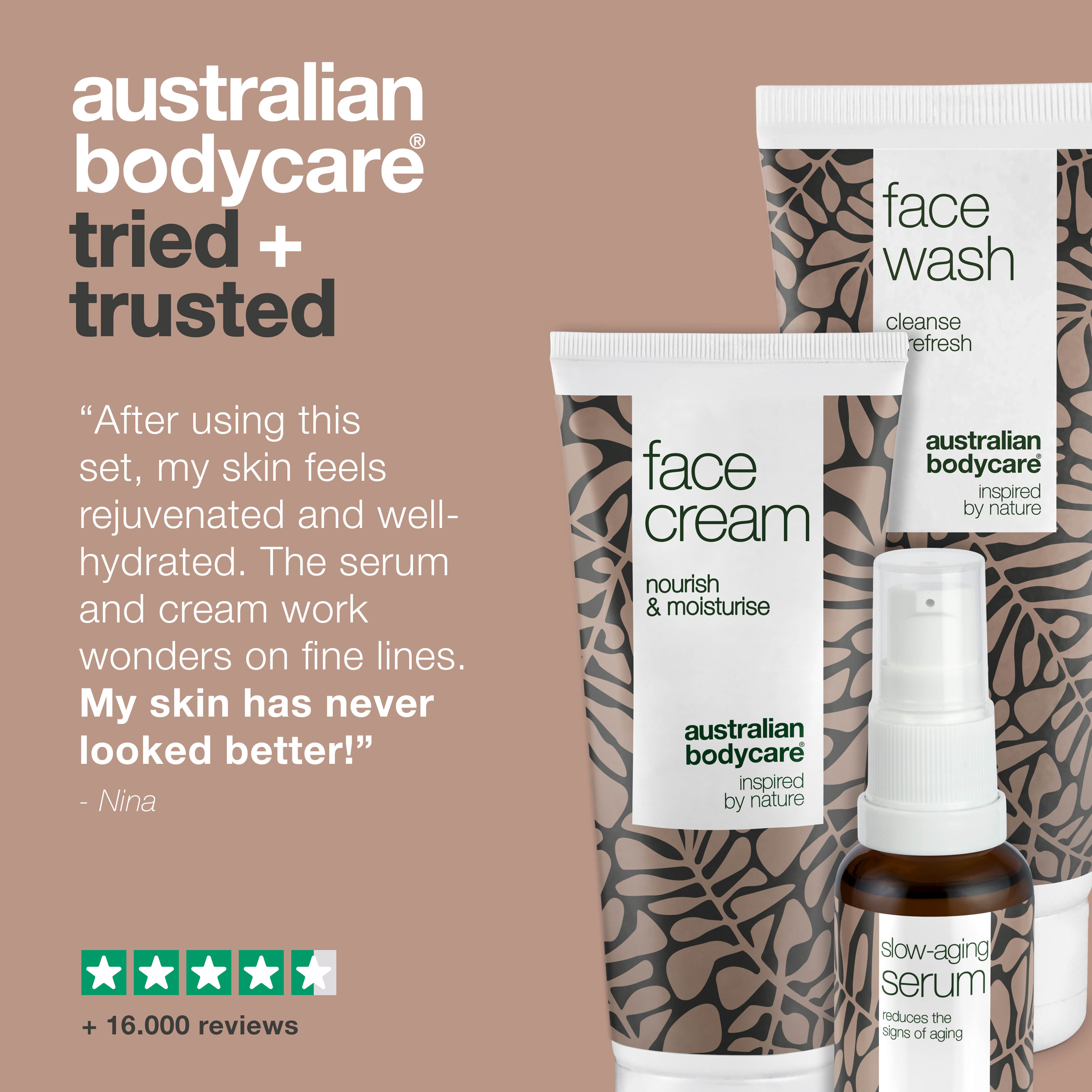 50+ ciltler için yaşlanma karşıtı bakım seti, kırışıklık ve elastikiyet kaybı hedefli yüz yıkama jeli, serum ve krem — Olgun ciltler için 3 adımlı günlük kırışıklık bakımı seti