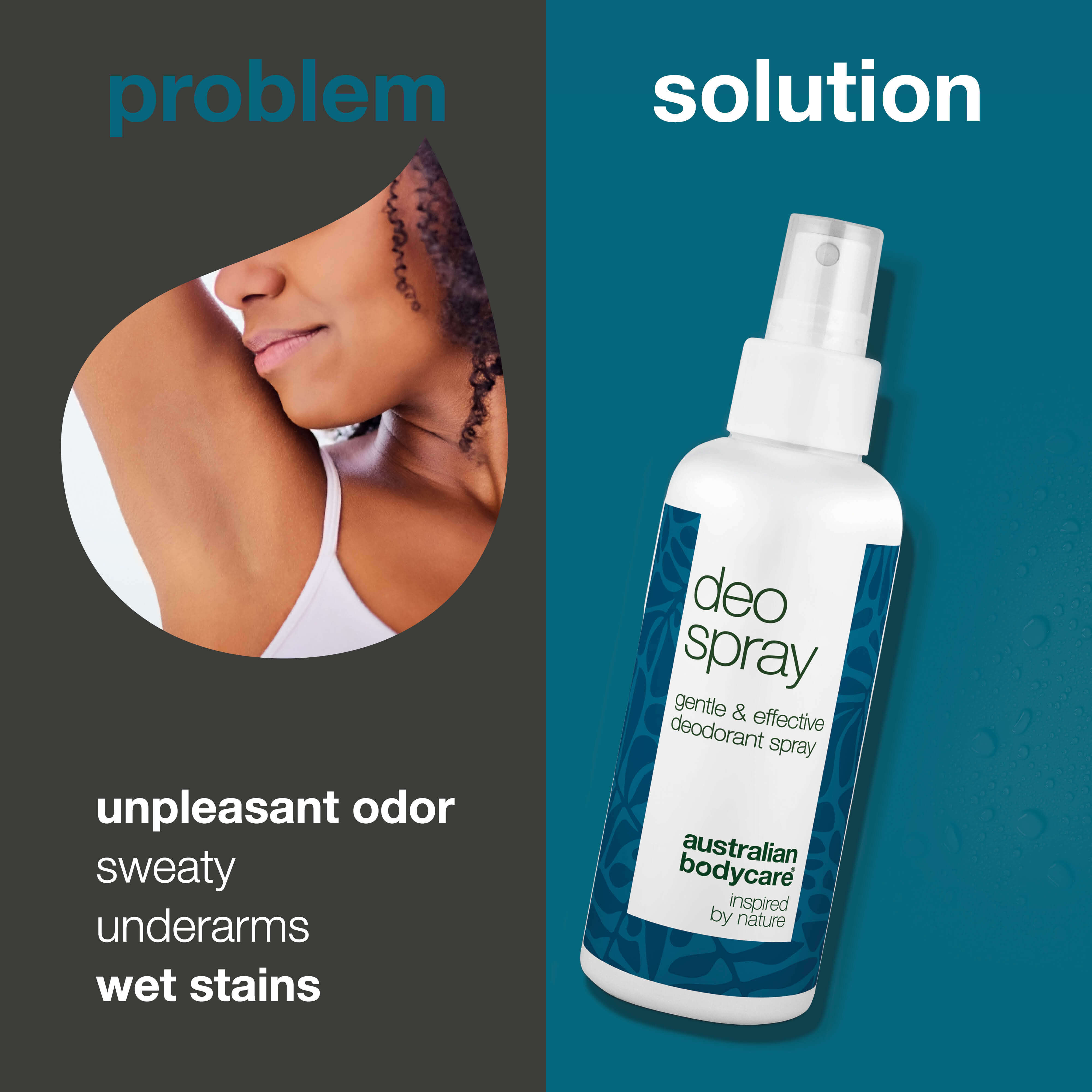 Antiperspirant deodorant sprey – ter ve koku karşıtı koruma — Uzun süre etkili bu deodorant sprey ter ve kokuyu kontrol altına almaya yardımcı olur, dermatolojik olarak test edilmiştir, tüm cilt tiplerine uygundur