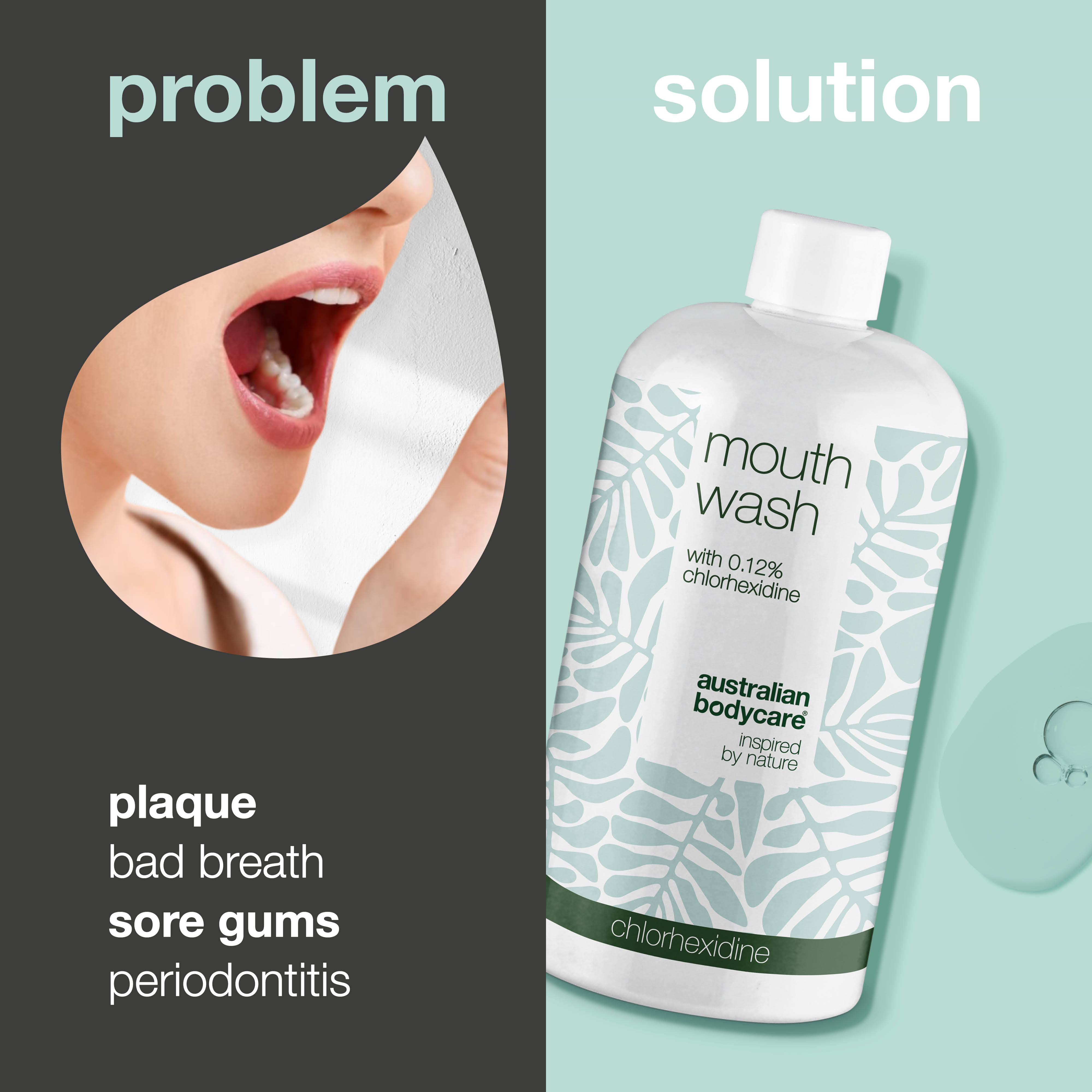 Diş eti sorunları için klorheksidin ağız gargarası 0,12% — Hassas ve ağrılı diş etlerinin günlük bakımı, periodontal sorunlara destek ve kötü nefesin azaltılmasına yardımcı olur