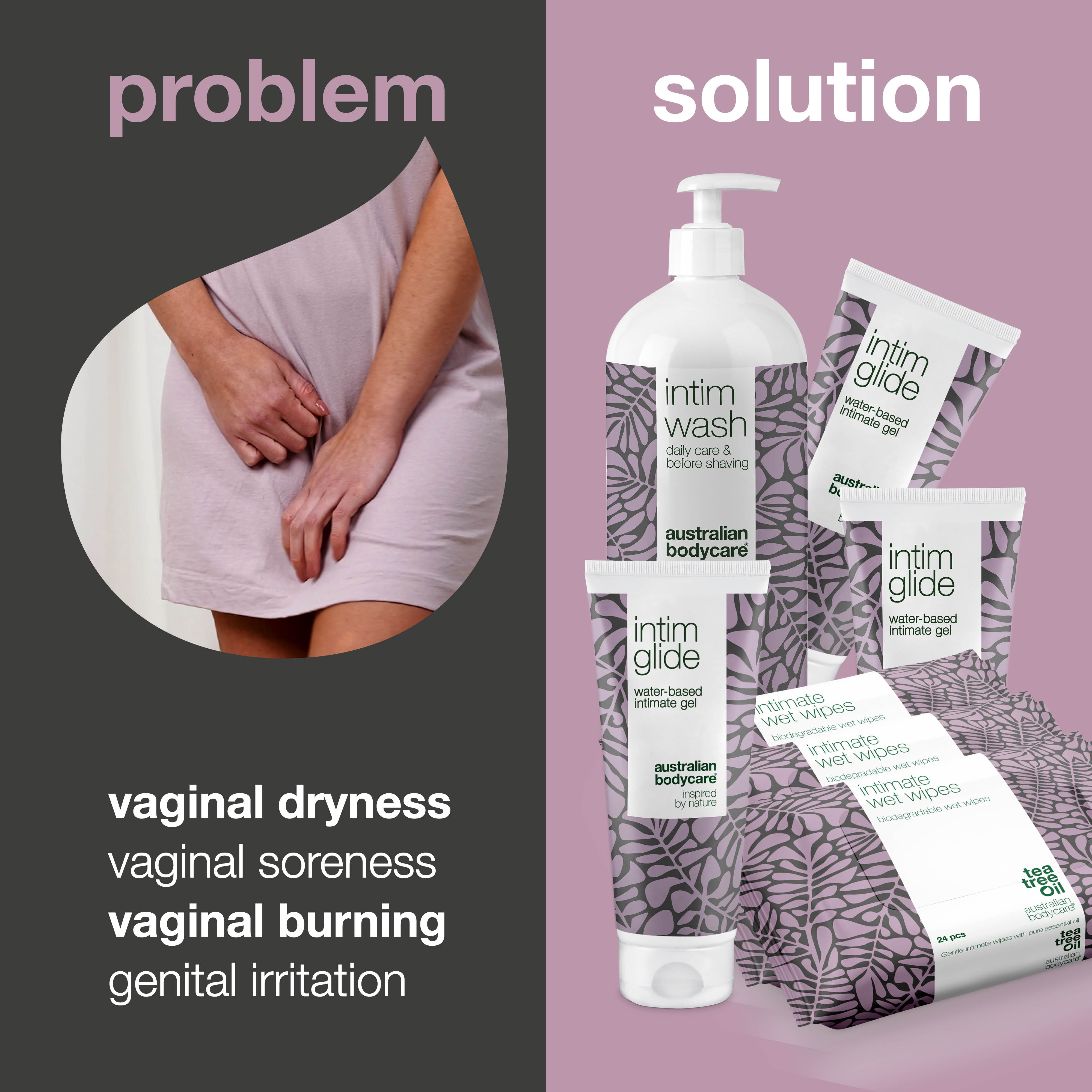 Cinsel ilişki öncesi, sırası ve sonrası hassas bakım kiti — Cinsel bölgedeki rahatsızlıkları yatıştırmaya, hassasiyeti azaltmaya ve konforu desteklemeye yardımcı ürün seti