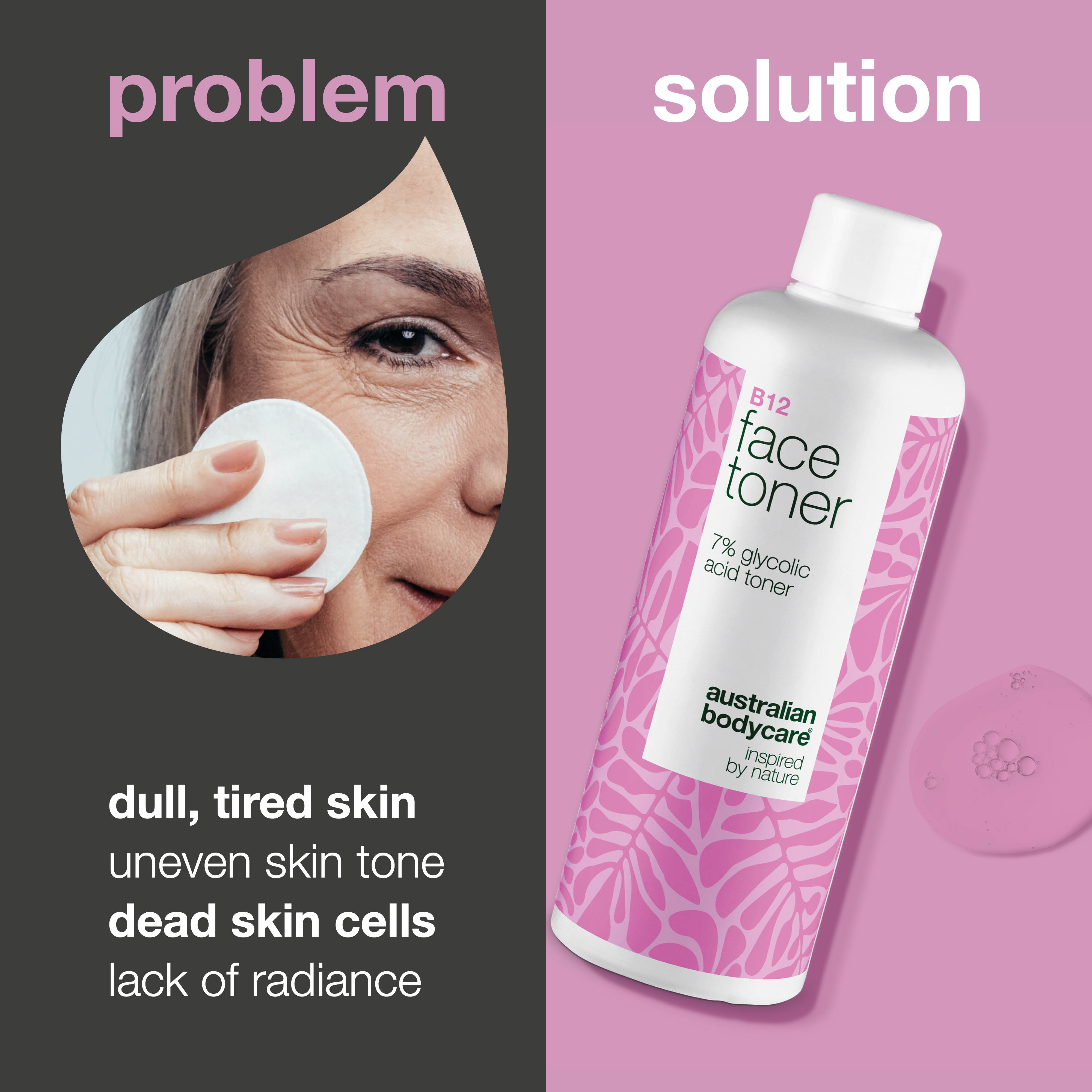 Vitamin B12 ve %7 Glikolik Asitli Yüz Toniği ile Pürüzsüz Cilt — Ölü deriyi arındıran, cilt tonunu eşitlemeye ve ışıltıyı artırmaya yardımcı günlük kimyasal peeling toniği