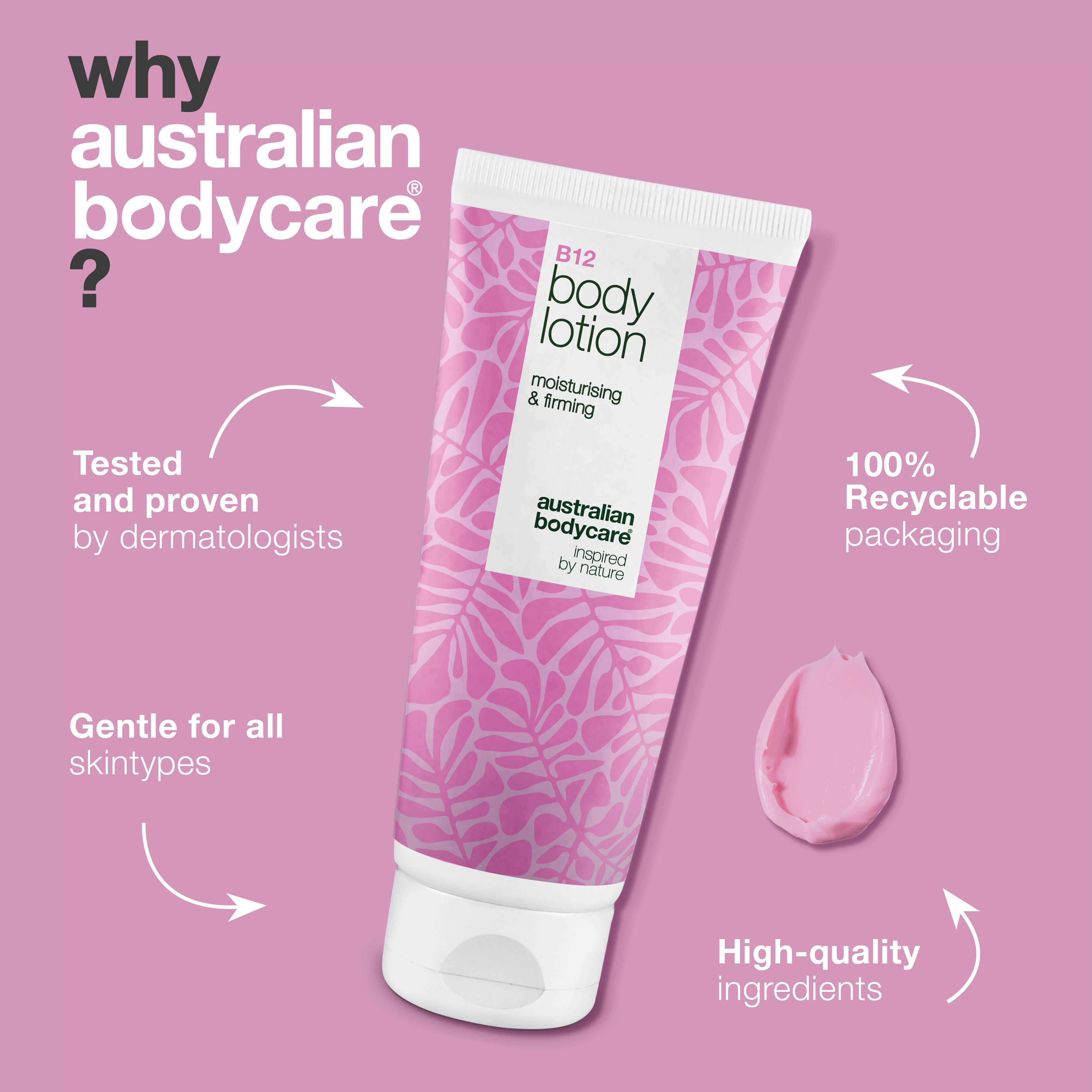 B12 BODY LOTION — Cildi derinlemesine nemlendirir, esnek ve yumuşak bırakır; tüm cilt tipleri için idealdir.