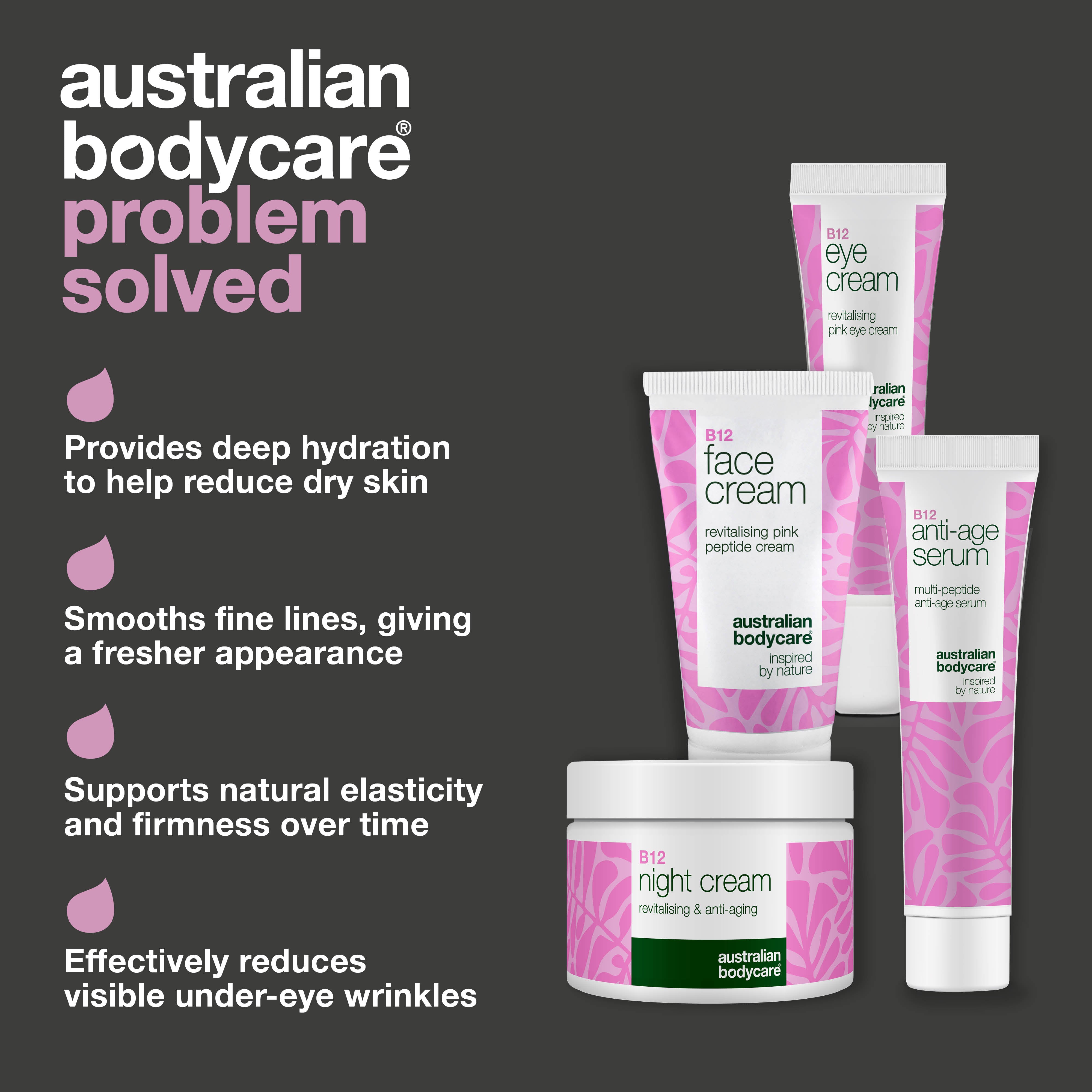 Vitamin B12’li cilt bakım seti kırışıklık karşıtı gençlik etkisi — 4 ürünle B12 desteği, daha sıkı ve canlı görünen cilt için düzenli kullanımda gençlik görünümünü destekler