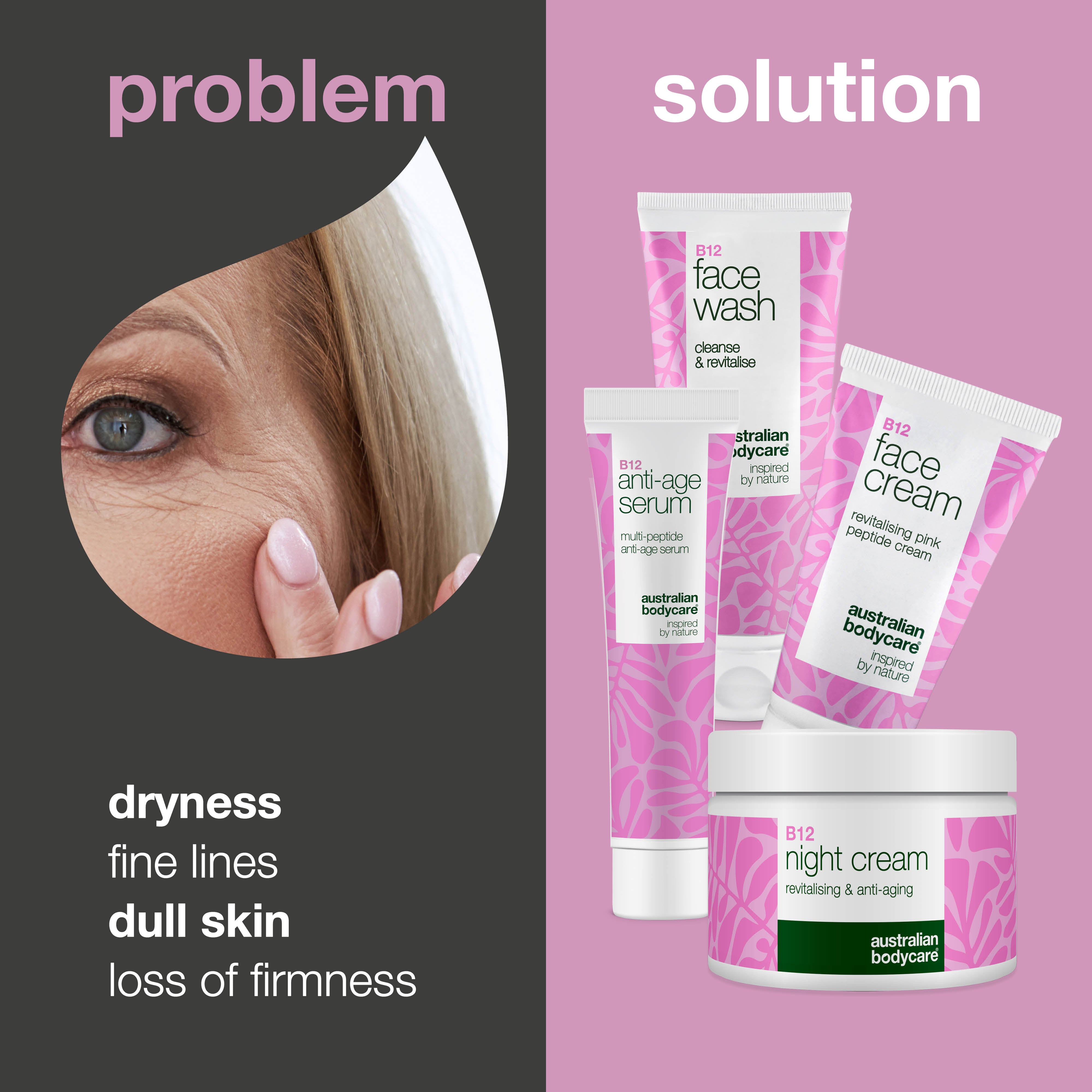 Vitamin B12 yaşlanma karşıtı set – olgun ciltler için yoğun nem ve sıkılaşma sağlayan bakım seti, cilt dokusunu pürüzsüzleştirir, daha canlı ve toparlanmış bir görünüm sunar