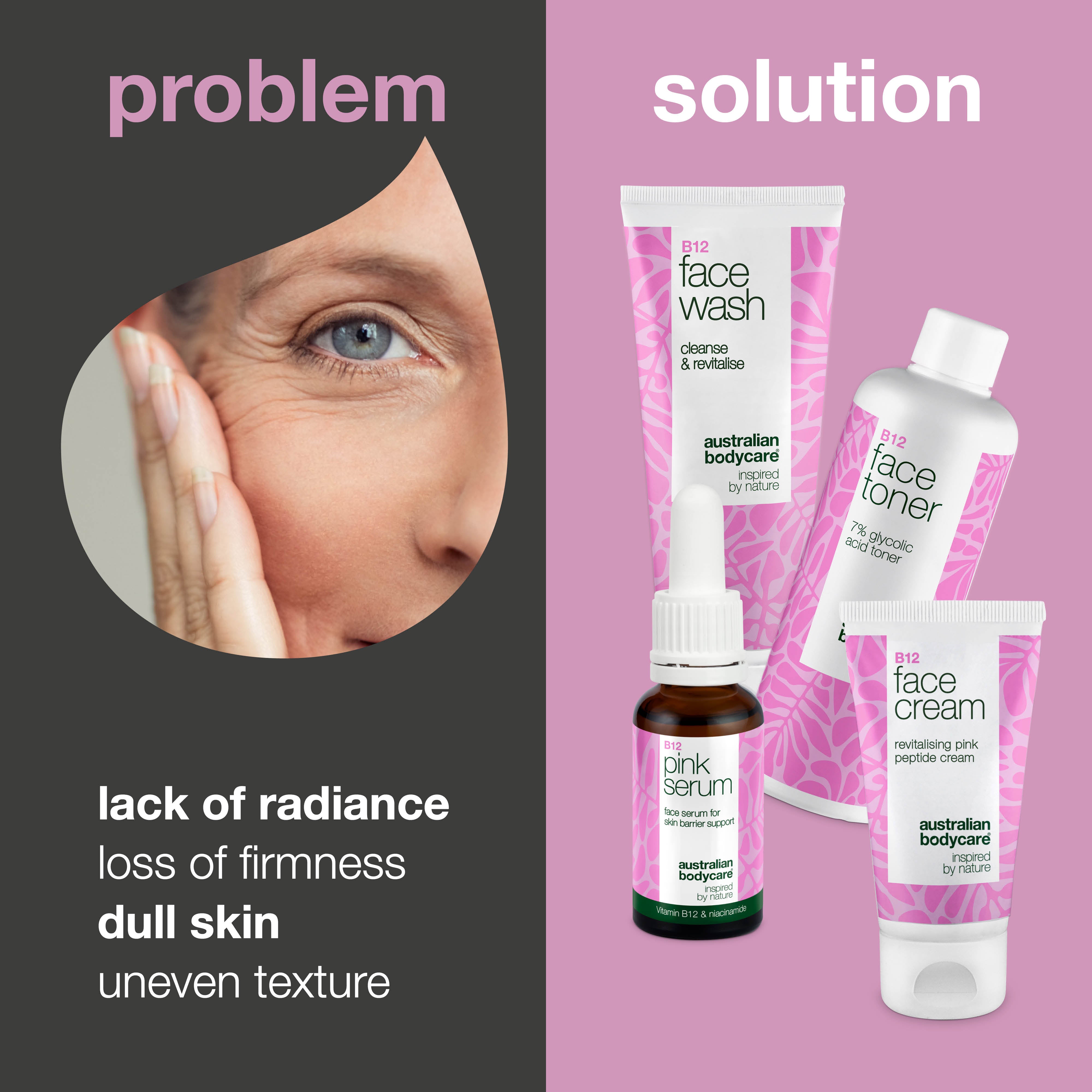 Vitamin B12 cilt bakım seti – Menopoz döneminde cildi canlandırır, nem ve esneklik kaybını hedef alır, cildin daha dolgun ve konforlu hissetmesine yardımcı olur