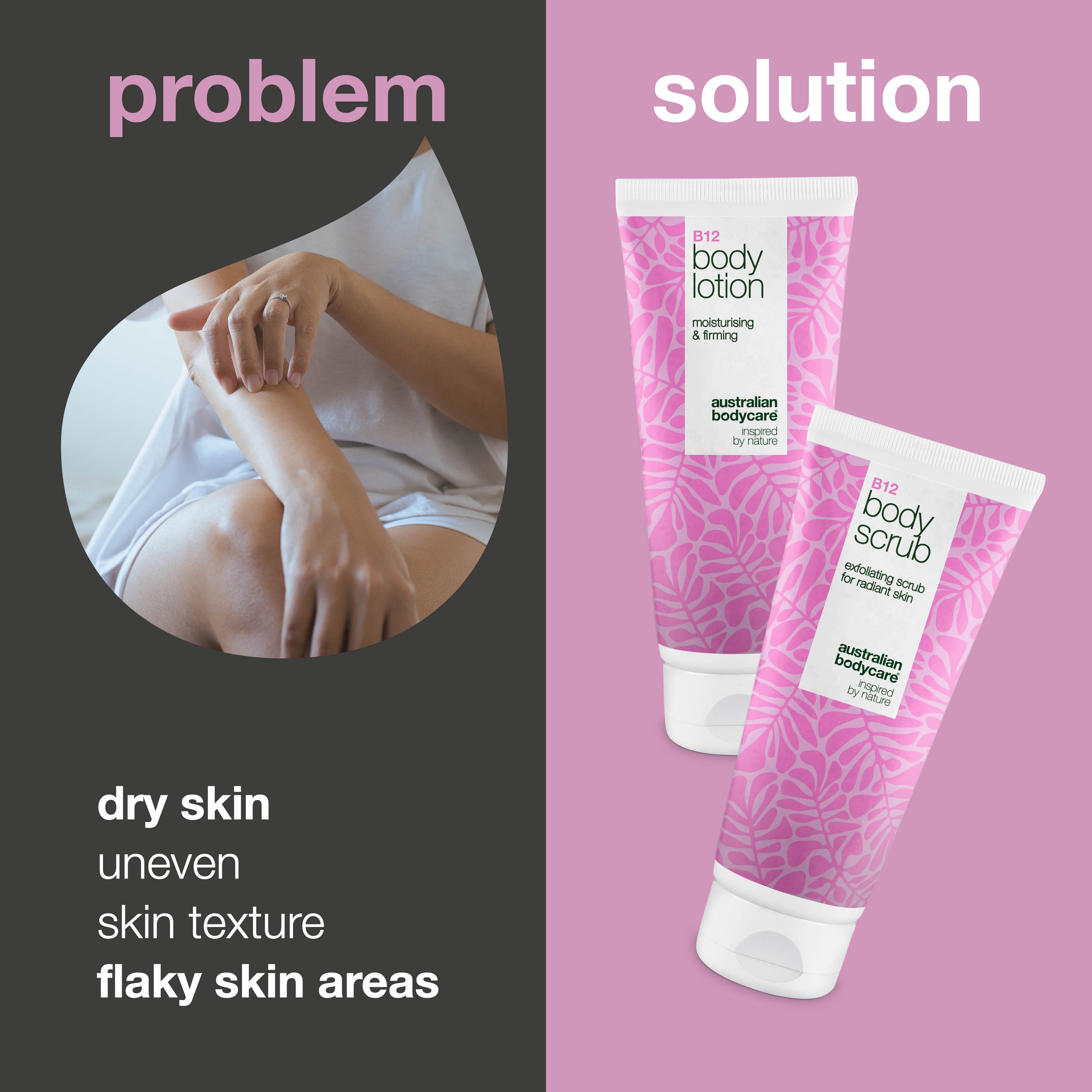 Vitamin B12 kuru cilt bakım seti – peeling ve derin nem — Kuru ve hassas ciltler için Vitamin B12 vücut peelingi ve losyonu, pürüzleri nazikçe arındırır ve cildi yoğun şekilde nemlendirir