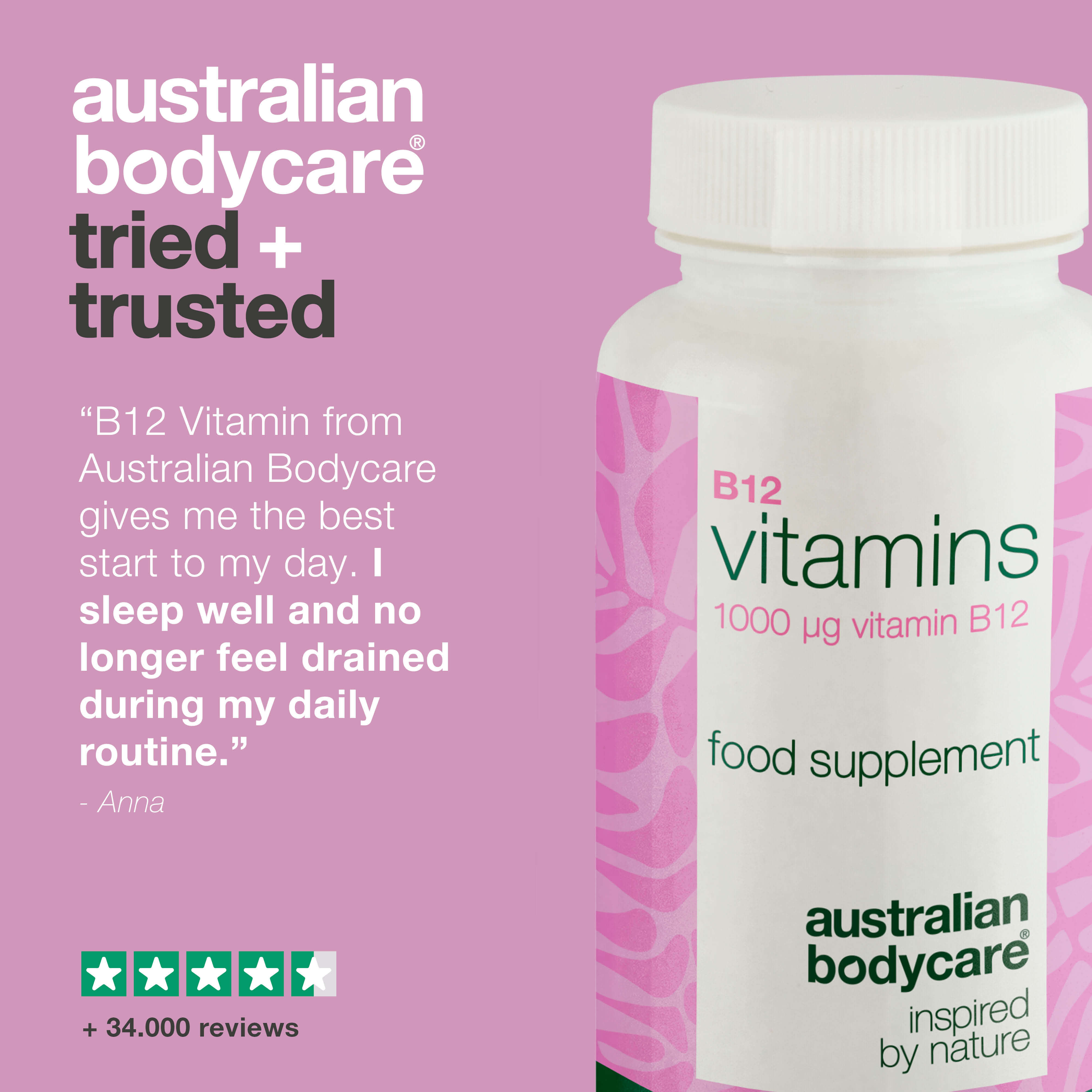 Vitamin B12 takviyesi – 90 vegan kapsül, her biri 1000 µg — Yüksek doz Vitamin B12 formülü, 90 günlük kullanım sunar; enerji desteği ve bitki bazlı beslenenler için günlük destek sağlar