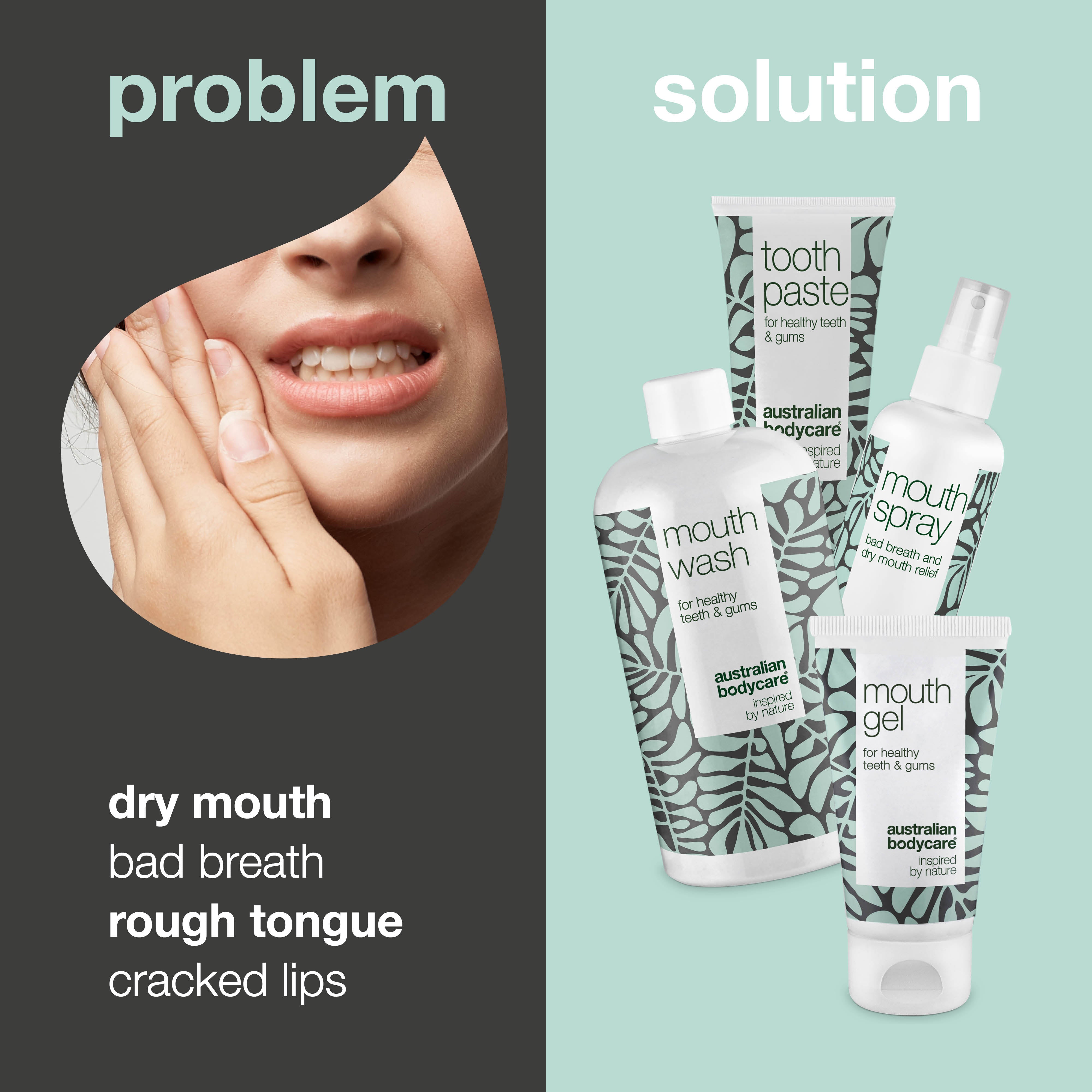 Kuru ağız bakımı için 4’lü set — Kuru ağız şikâyeti yaşayanlar için 4 nemlendirici ürün içeren bakım seti, günlük kullanımda ağız kuruluğuna karşı rahatlık ve konfor sağlar