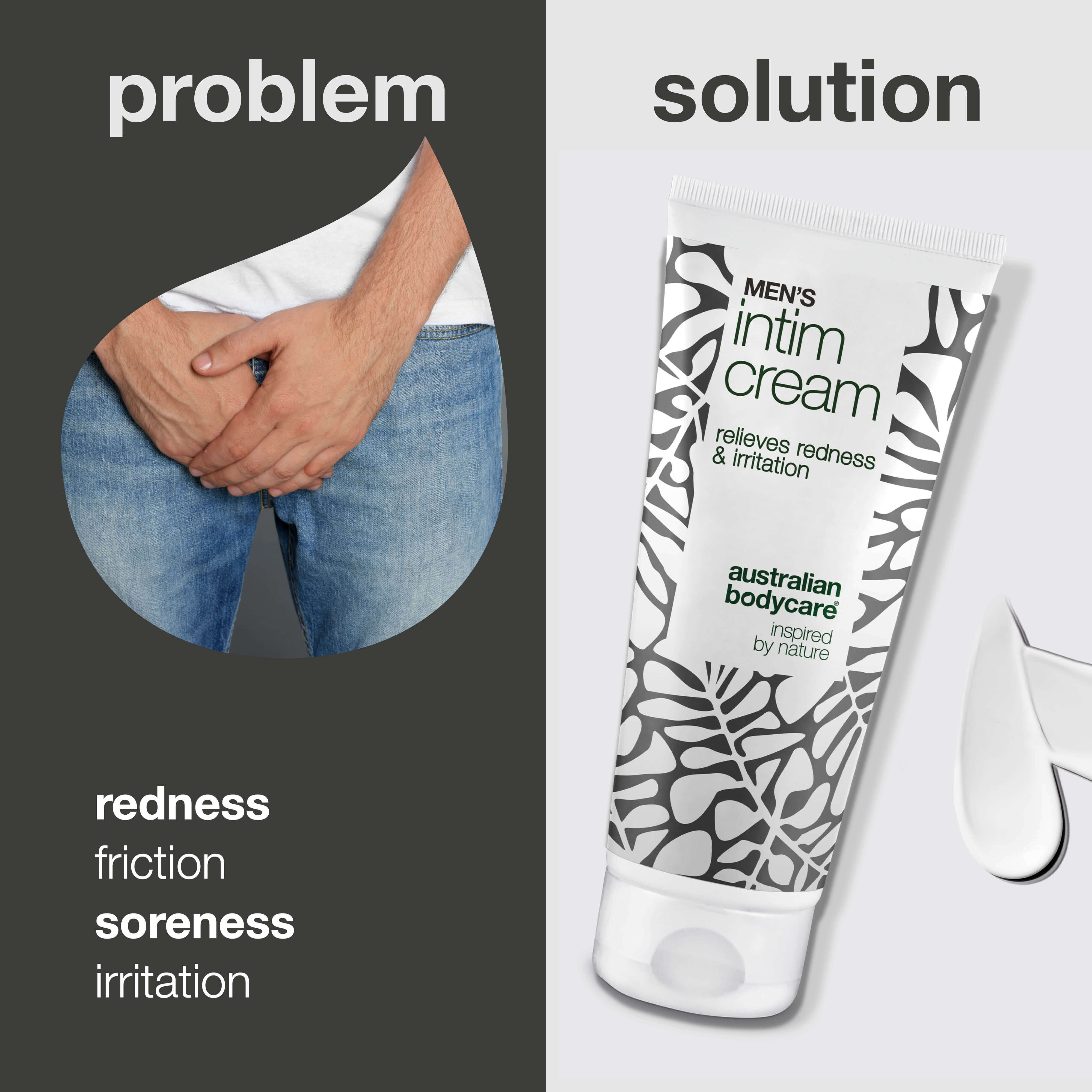 Erkeklere Özel Hassas Bölge Kremi – kaşıntı ve sürtünmeye karşı rahatlatıcı bakım — Kızarıklık ve tahrişe karşı korur; shea yağı, balmumu ve çinko ile hassas cildi nazikçe besler ve destekler