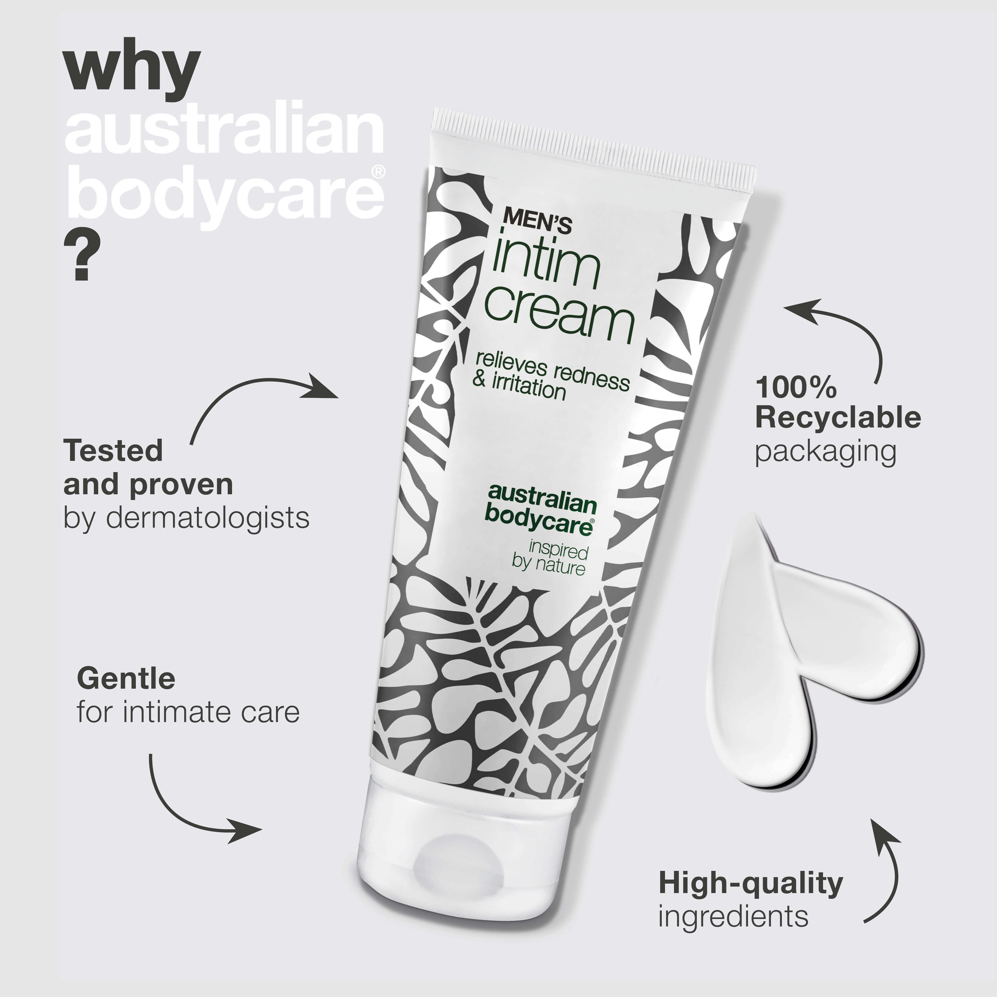 Erkeklere Özel Hassas Bölge Kremi – kaşıntı ve sürtünmeye karşı rahatlatıcı bakım — Kızarıklık ve tahrişe karşı korur; shea yağı, balmumu ve çinko ile hassas cildi nazikçe besler ve destekler