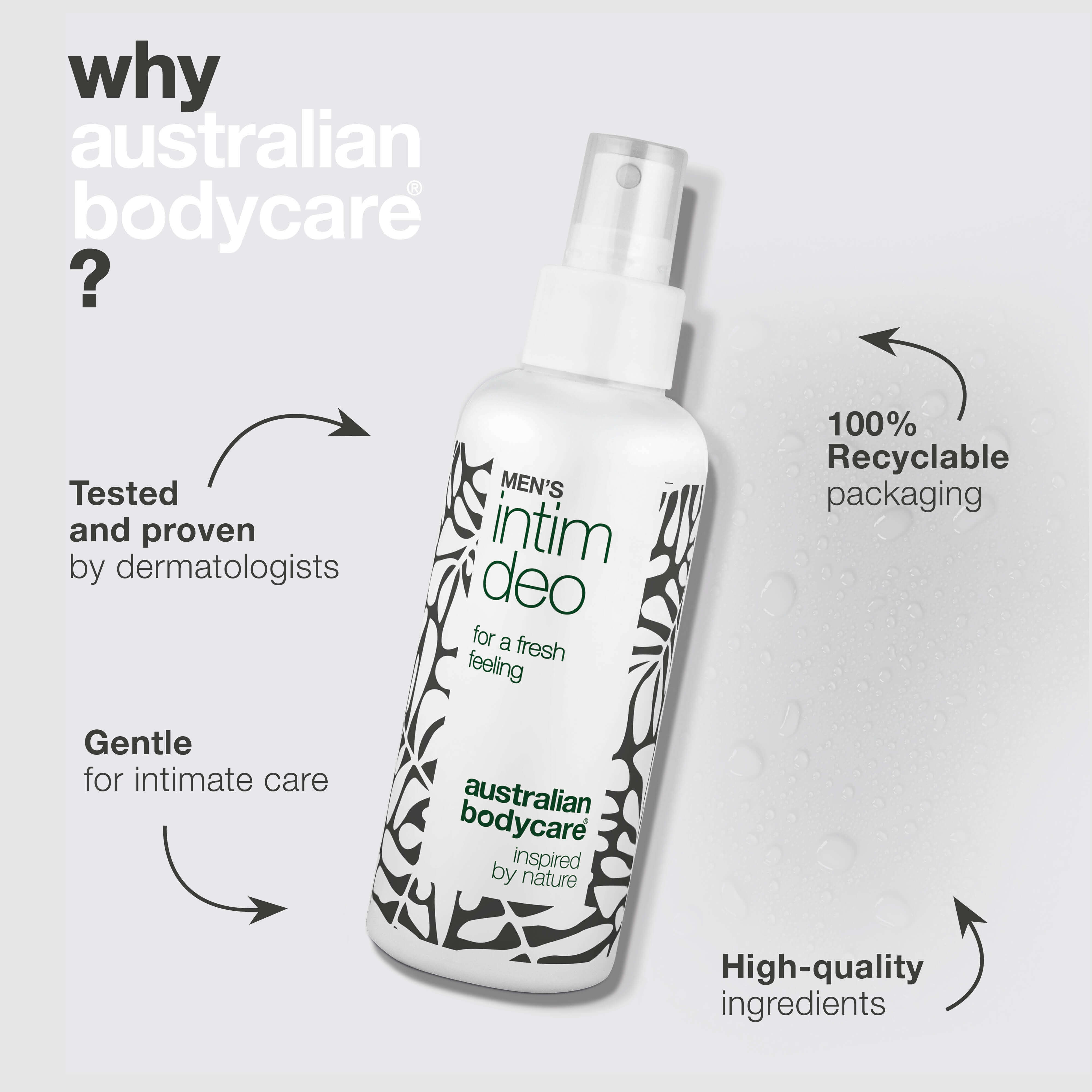 Erkeklere Özel İntim Deo – Ter, Koku ve Rahatsızlık Karşıtı Sprey — Erkek intim bölgesinde teri, kokuyu ve tahrişi azaltmaya yardımcı olur, gün boyu ferahlık ve konfor sağlar