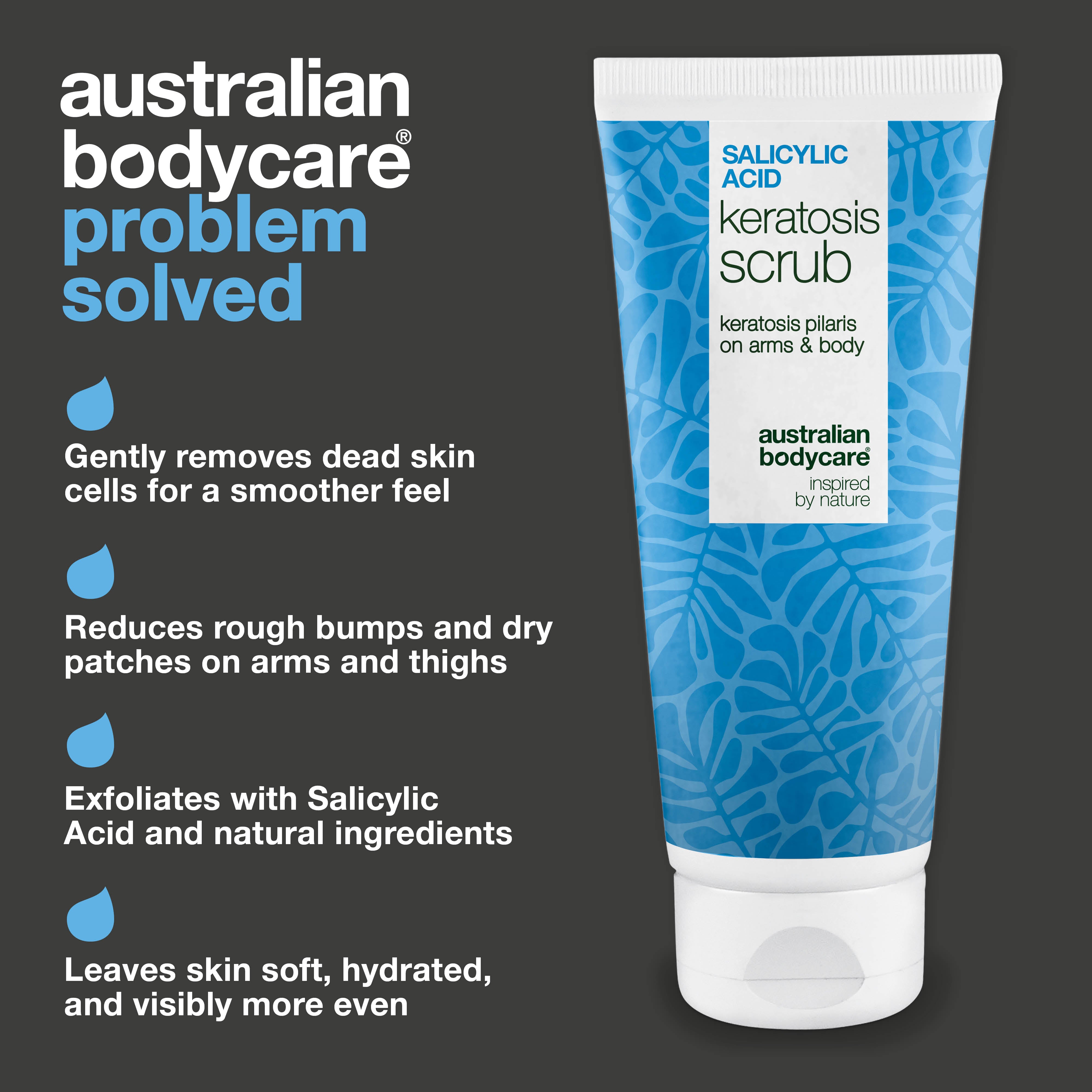 Salicylic Asitli Keratozis Pilaris Vücut Peelingi – pürüzlü, kabarık cilt için — Salisilik ve glikolik asit ile nazikçe arındırır, gliserinle yumuşatır, pürüzleri azaltmaya yardımcı olur